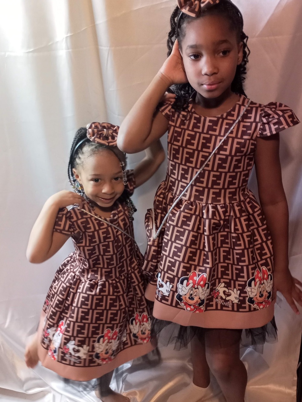 Double F Brown Monogram Girls' Minnie Print Dress Set